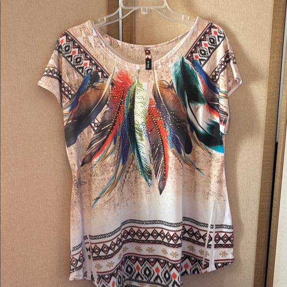 Tops - Colorful big bang Feather Print Women's Top XL